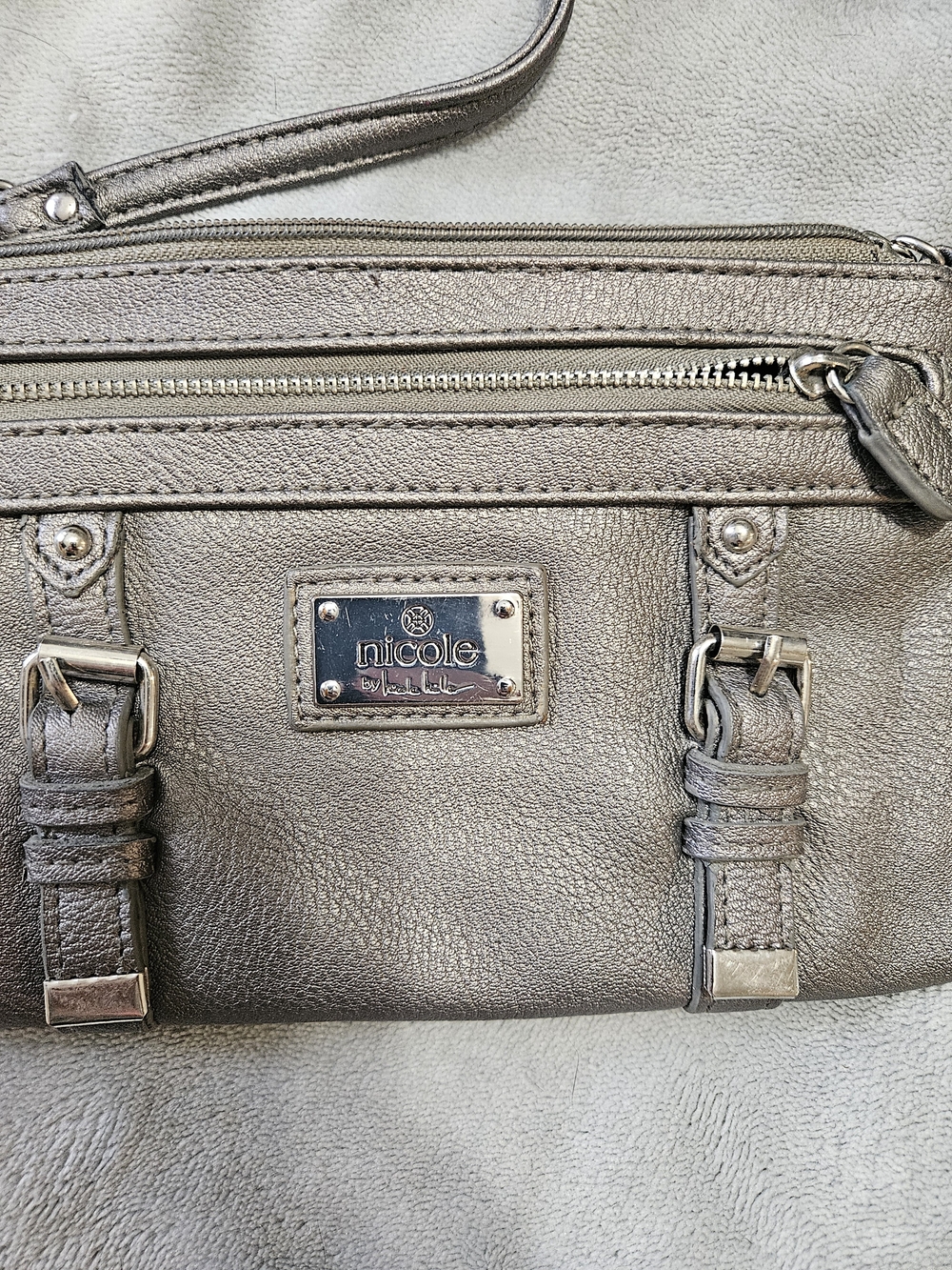 Nicole by Nicole Miller Metallic Silver Crossbody Bag